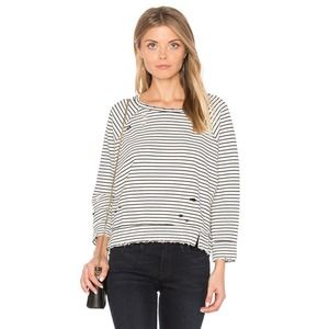 McGuire Women's Ivory Navy Striped Distressed 3/4 Sleeve Sweatshirt Top Size S